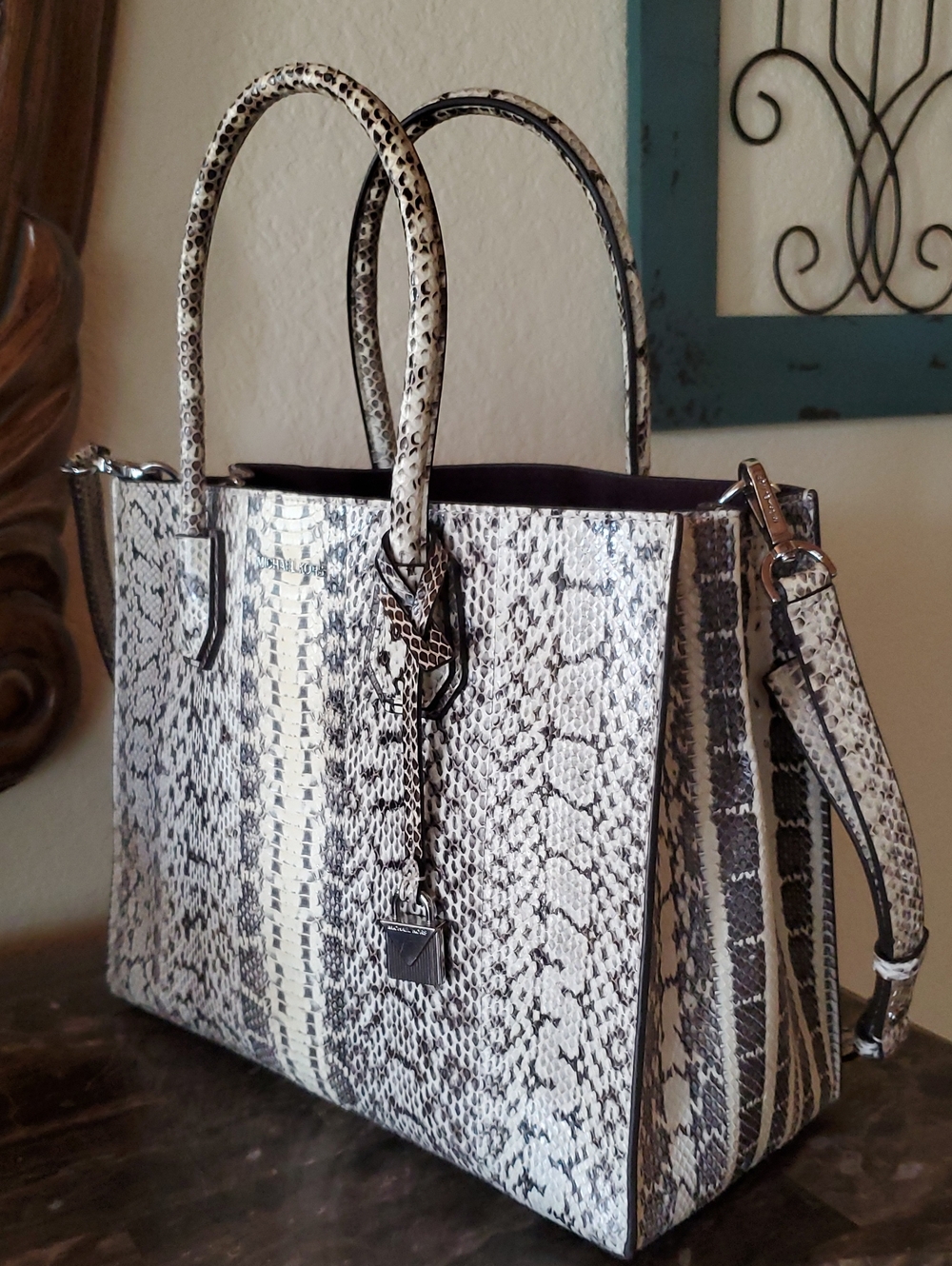 Like NEW Michael Kors Real Snakeskin Mercer Tote - Picture 2 of 16